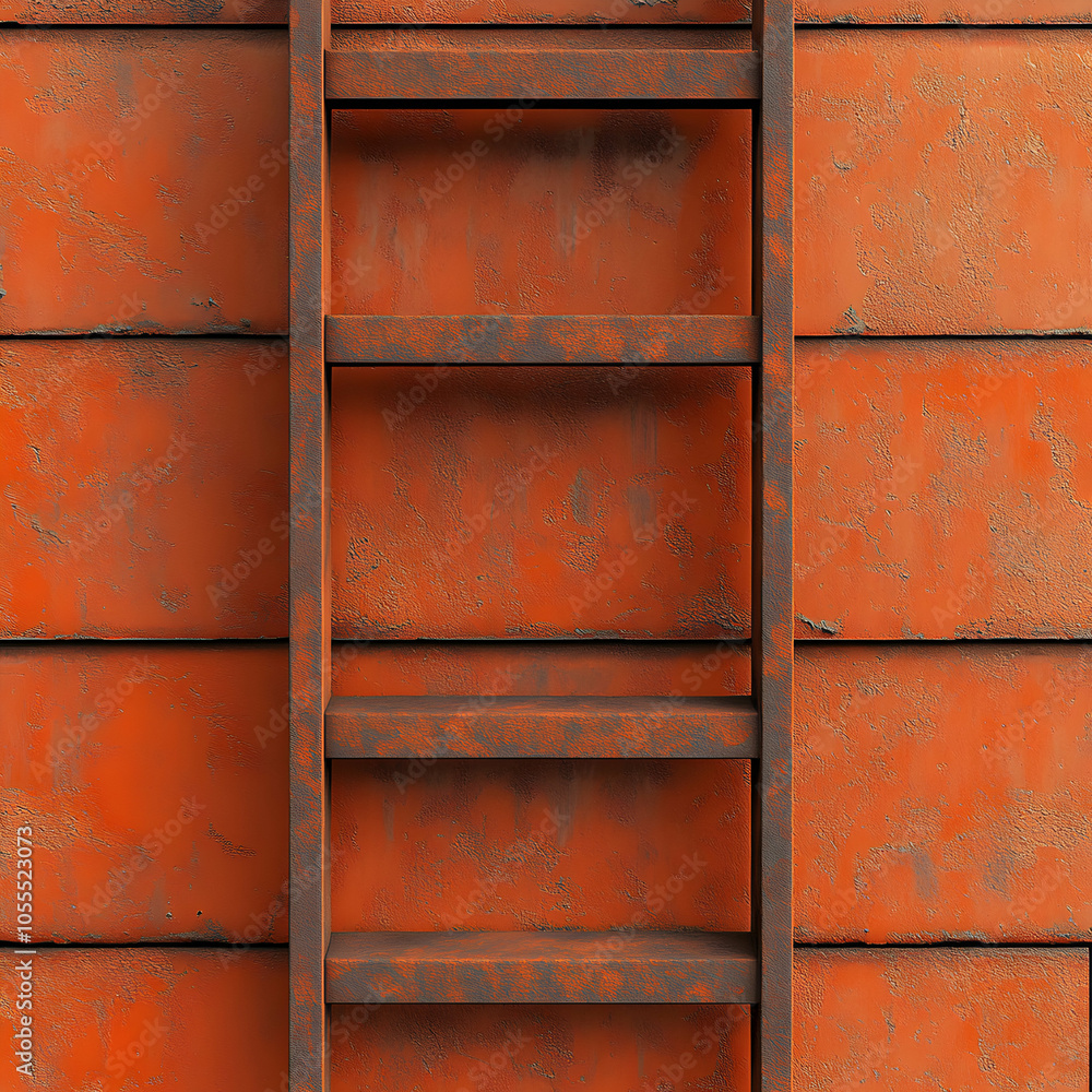Poster monochrome burnt orange ladder design in vertical orientation with abstract patterns