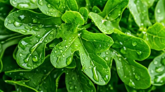Arugula or rucola leaves with water drops. Arugula, also known as rucola, is a leafy green vegetable with a peppery flavor, often used in salads, pasta, and pizza toppings. 