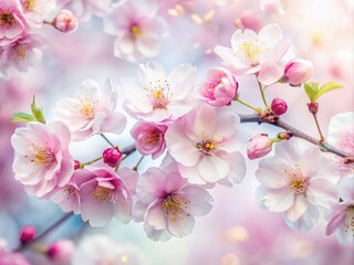 Naklejka premium Serene Double Exposure of Pink Cherry Blossom on White Background for Tranquil Nature Aesthetics