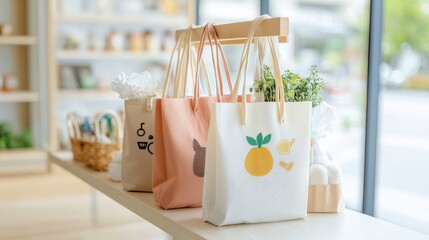 Reusable Shopping Bags in a Modern Store Display