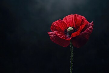 Red Poppy on Dark Background