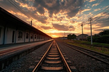 Fototapeta premium Train Station at Sunset