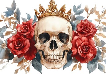 Skull with Crown and Roses
