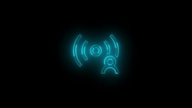Neon user aon icon glowing black background animation