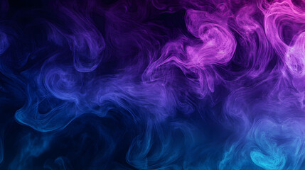 Fototapeta premium Swirling waves of colorful smoke in smooth curves create a flowing, artistic pattern of blue and purple flames against a dark background