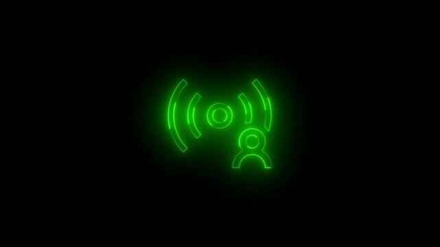 Neon user aon icon glowing black background animation