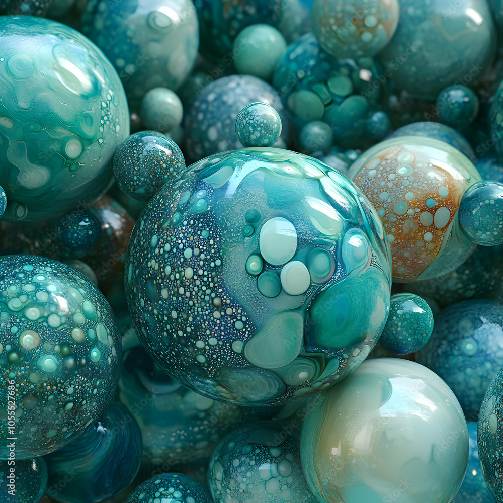 Poster a harmonious blend of smooth and textured spheres in soft shadows