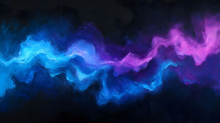 Swirling waves of colorful smoke in smooth curves create a flowing, artistic pattern of blue and purple flames against a dark background