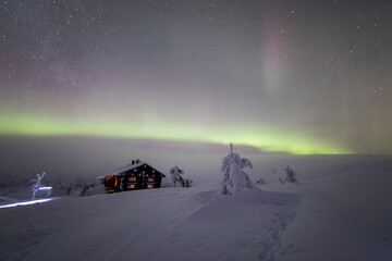 Northern lights in Pallas Yllastunturi National Park, Lapland, Finland