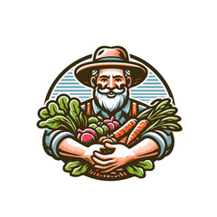 Naklejka premium Organic food farmer cartoon character. Isolated vector illustration