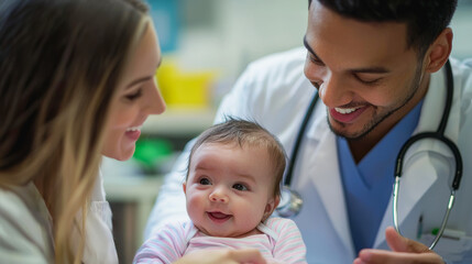 Fototapeta premium Healthcare professionals examining a newborn baby - Pediatrician people working in hospital - Models by AI generative