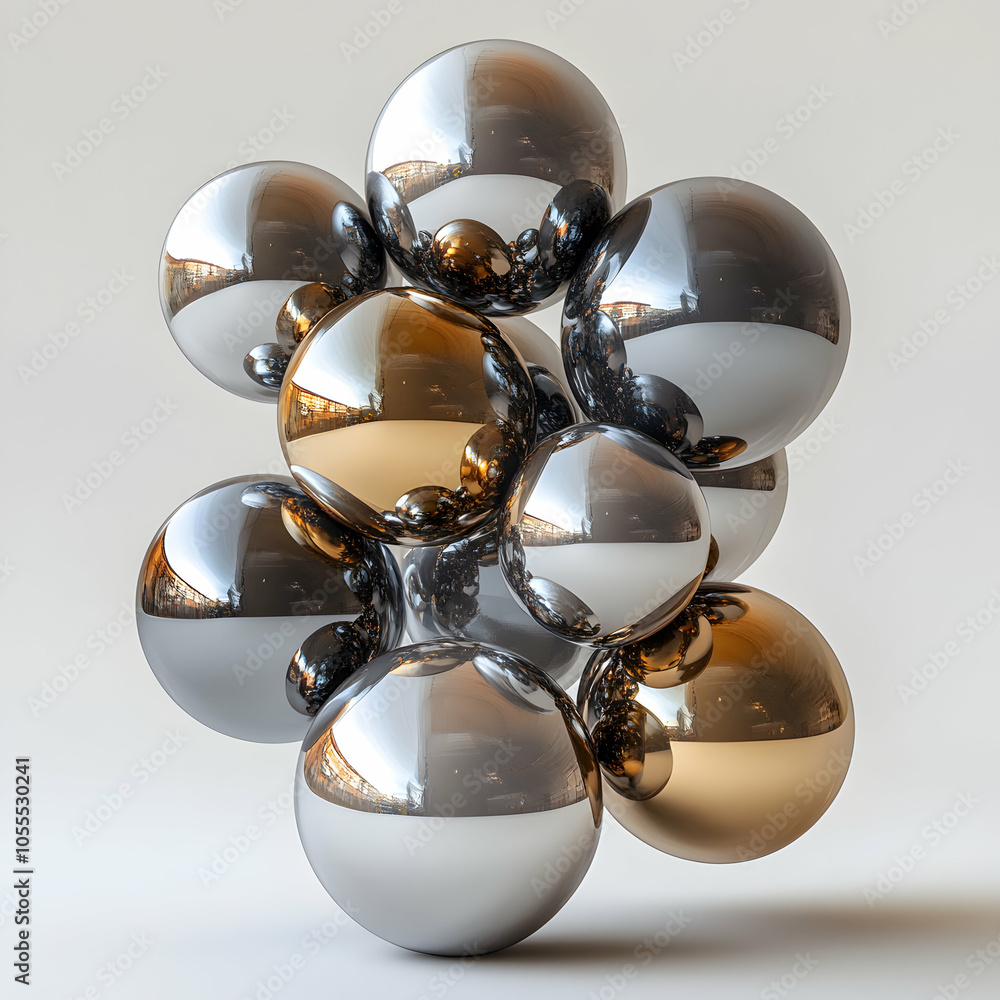 Poster dynamic formation of bouncing spheres in vibrant colors against a soft background