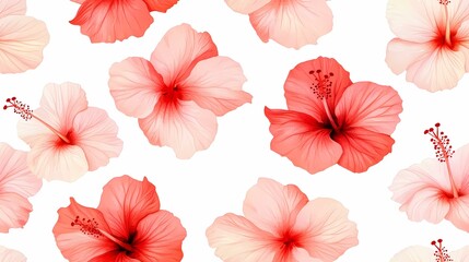This image shows pink and red hibiscus flowers against a white background.