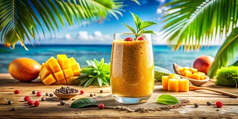 Revitalize your summer with a mango smoothie infused with chia seeds and a kick of chili powder for a healthy and energizing tropical experience.