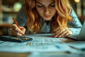Fototapeta premium A professional accountant reviewing detailed financial documents for a tax audit. Generative AI
