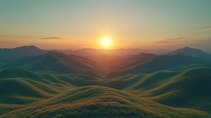 Sunset Over Rolling Green Hills
