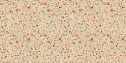 A terrazzo surface with a warm ivory base, featuring small, muted pastel stones in soft coral, faded blue, and light sage