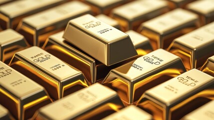 A close-up view of shiny gold bars stacked together, emphasizing their rich color and luxurious texture, symbolizing wealth and prosperity.
