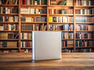 Showcase your latest titles with our modern book mockup, set on a rustic wooden desk against a cozy library backdrop. Perfect for social media promotions!
