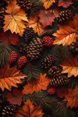 Naklejka premium Pine Cones and Leaves