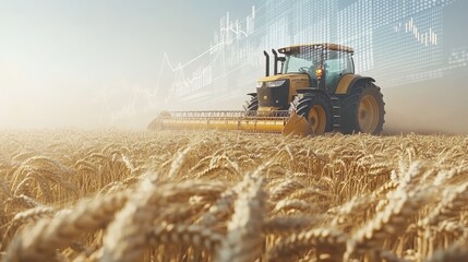 Fototapeta premium Combine Harvester in a Golden Wheat Field, Agriculture Technology, Stocks and Commodities Trading