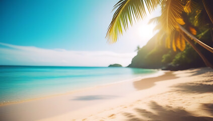 artificially generated summer scene blurred tropical beach bright colors