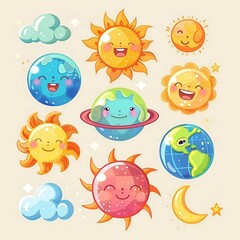 sun and clouds set with white background