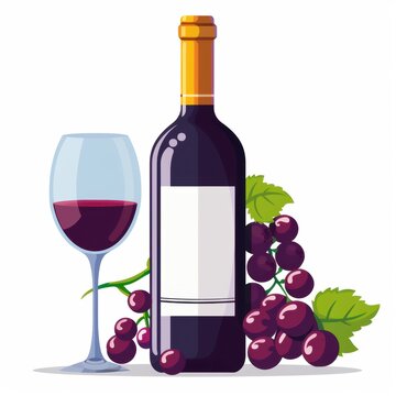 recommend clip art: Vector illustration of grape, grape, wine bottle and glass