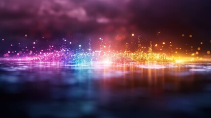 A vibrant display of colorful light reflections dancing on a dark surface, creating a mesmerizing, ethereal atmosphere.