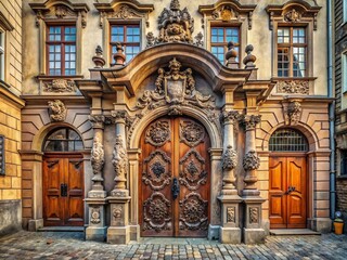 Obraz premium Stunning Door of an Ancient European Building in Lvov - Architectural Heritage Detail