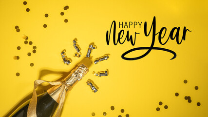 HAPPY NEW YEAR 2025 Silvester New Year's eve greeting card with text - champagne bottle or...
