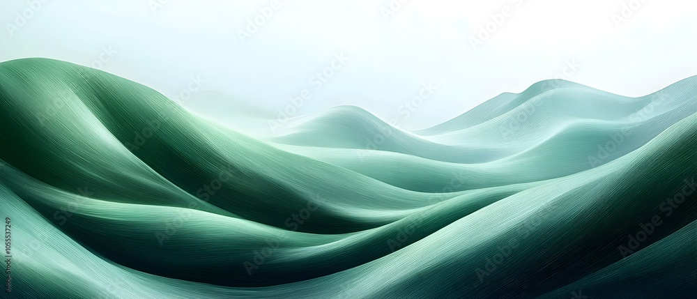 Poster a serene abstract representation of gentle waves in soothing shades of green and teal, creating a tr