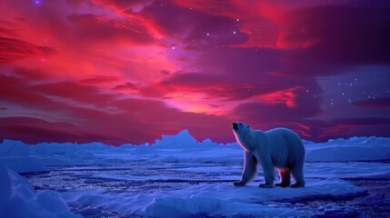 Polar Bear Under a Vibrant Aurora Borealis