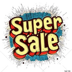 Cartoon Super Sale text in pop art style on a whi 