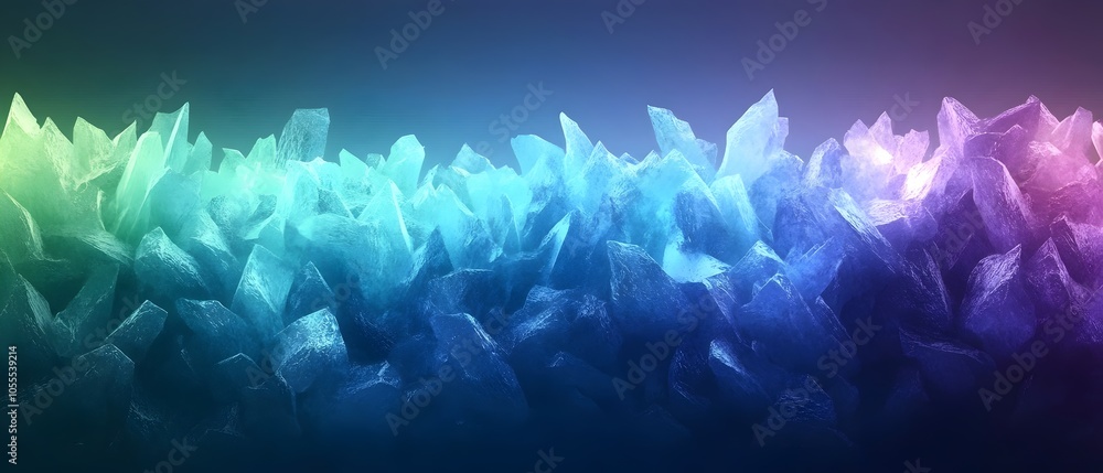 Poster an abstract colorful crystal formation displaying vibrant hues of blue, turquoise, and purple, creat