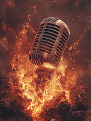 Vintage Microphone in Flames