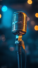 Vintage Microphone with Blurred Lights