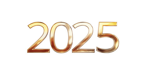 golden metallic new year number 2025, bold letters as font-weight: bold, isolated, gold glossy shiny color, new year sylvester icon symbol background centered