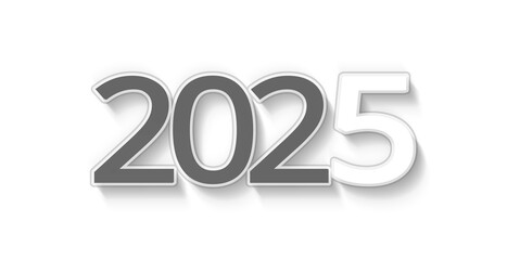 new year 2025, font-weight: bold, white dark outline silhouette as icon symbol for modern changes and new year sylvester, number 2025