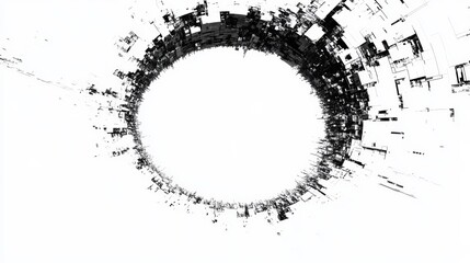 Abstract Circular Technology Background with Black and White Geometric Patterns