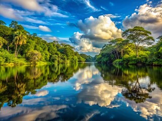 Obraz premium Stunning River Landscape in Cuyabeno Nature Reserve, Ecuador - Lush Forest and Serene Waterscape