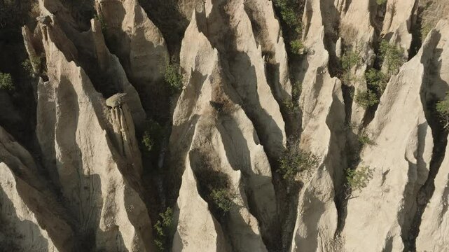Aerial view of rock formation Stob pyramids, Rila mountain, Bulgaria.
