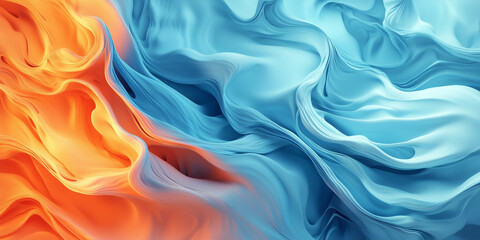 Obraz premium Abstract background with orange, blue, and turquoise color silky satin fabric swirl