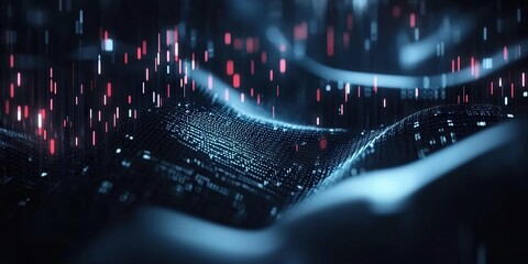 Digital background perfect for tech processes, neural networks, artificial intelligence, data transfer and encryption, digital archives, sound and graphic presentations, science, education, etc.