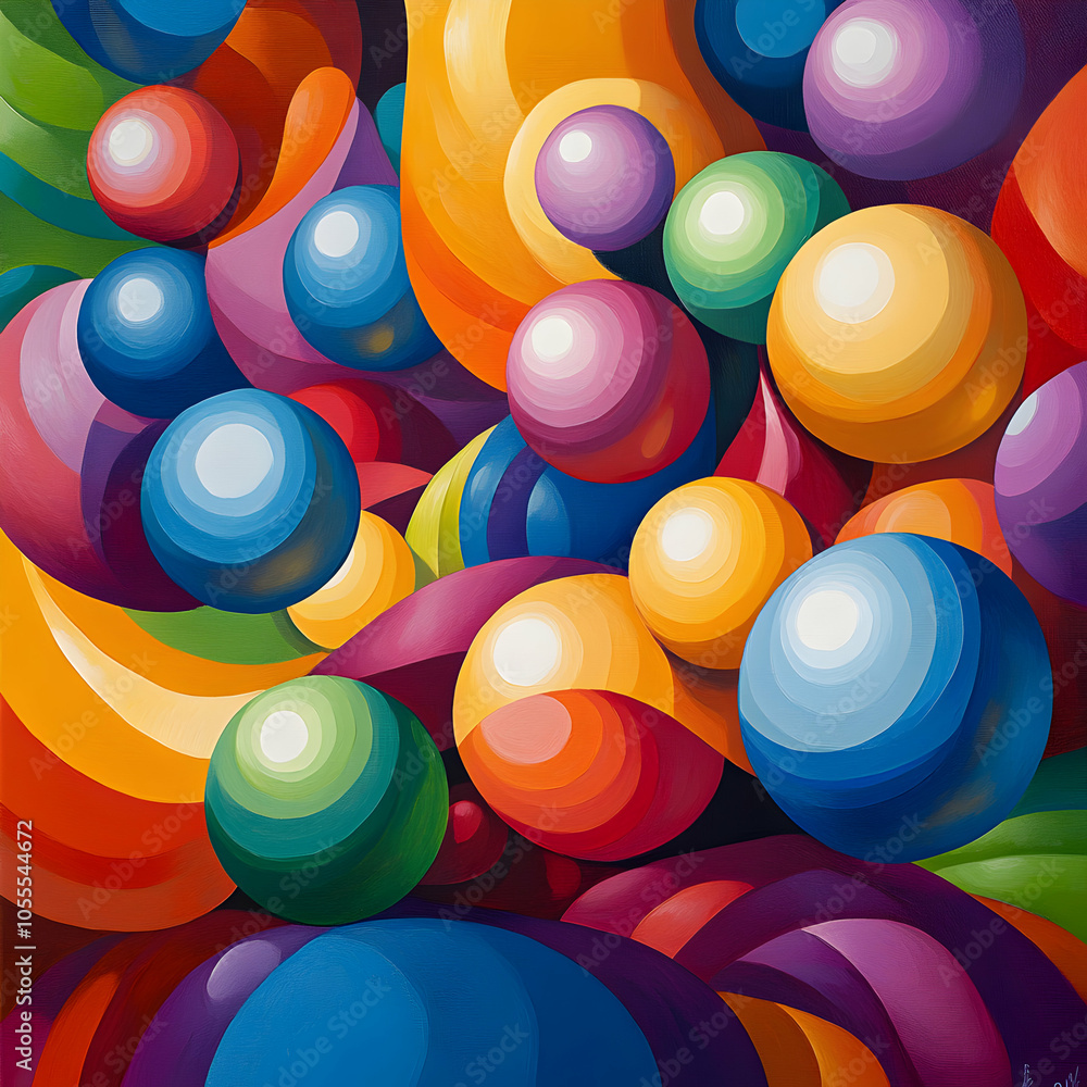 Poster playful composition of colorful bouncy spheres in a vibrant display