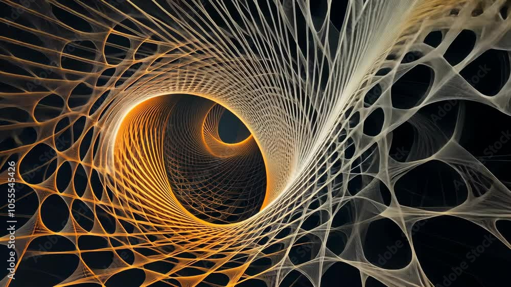 Poster a swirling web of gold and white lines creates a mesmerizing pattern on a black background