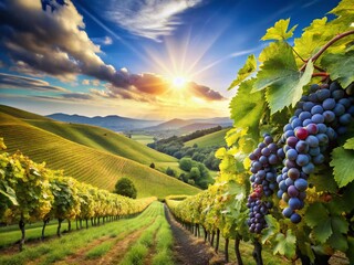 Fototapeta premium Summer Vineyard Landscape: Grapes Ripening Under the Sun for Wine Production