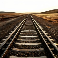 Fototapeta premium PNG image of railway tracks extending infinitely into the horizon, designed with a transparent