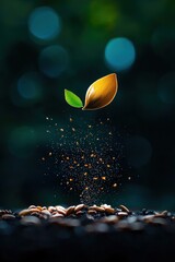 Fototapeta premium Seedling Emerging from Earth with Natural Background
