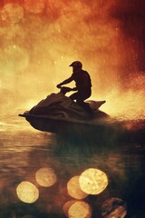 Jetski in water. Summer tropical sports.